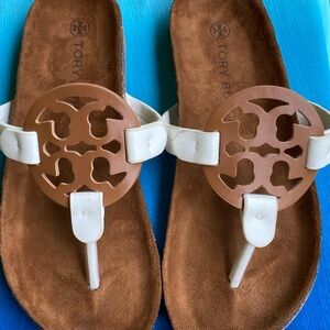 Tory Burch White and Tan Sandals